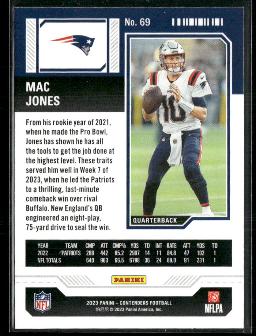 Mac Jones 2023 Panini Contenders #69 New England Patriots