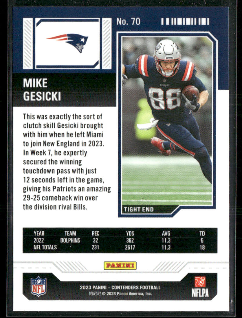 Mike Gesicki 2023 Panini Contenders #70 New England Patriots
