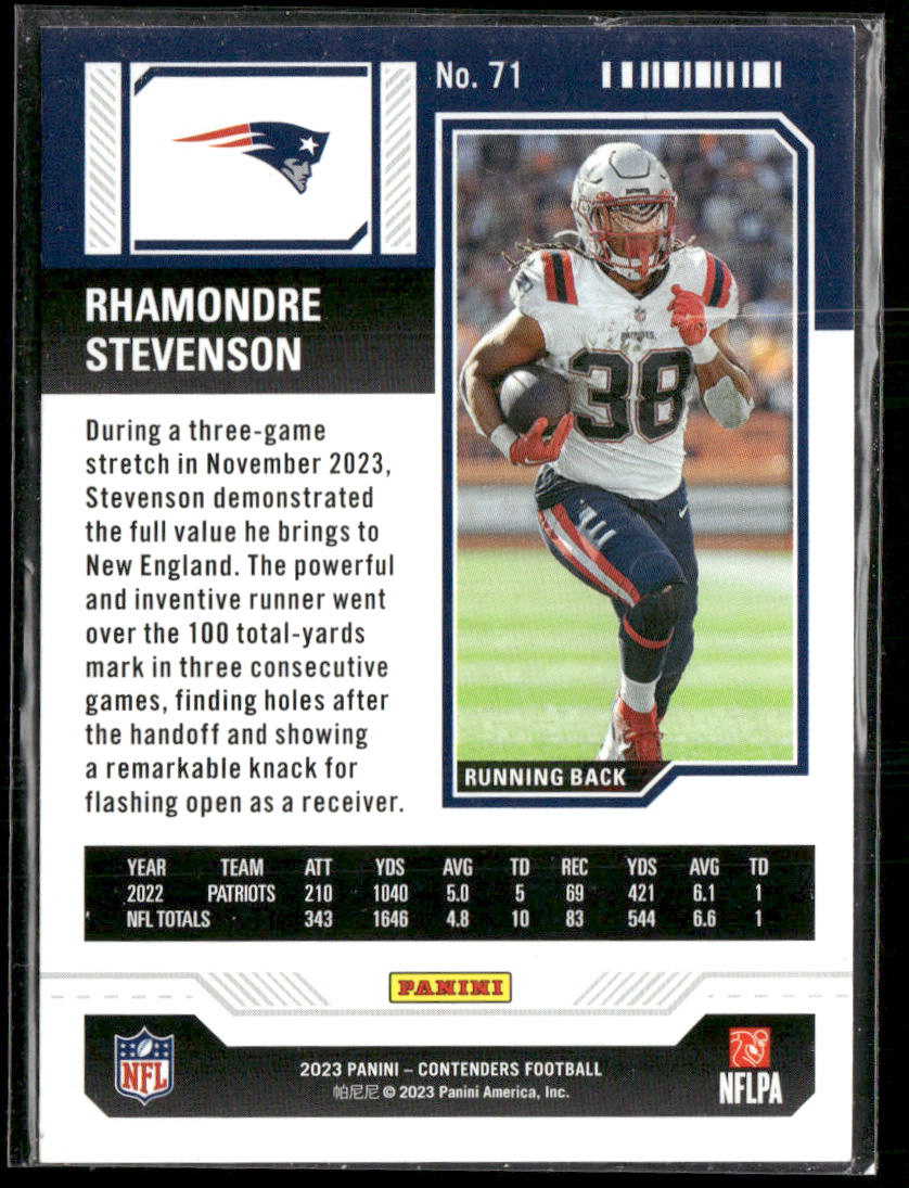 Rhamondre Stevenson 2023 Panini Contenders #71 New England Patriots