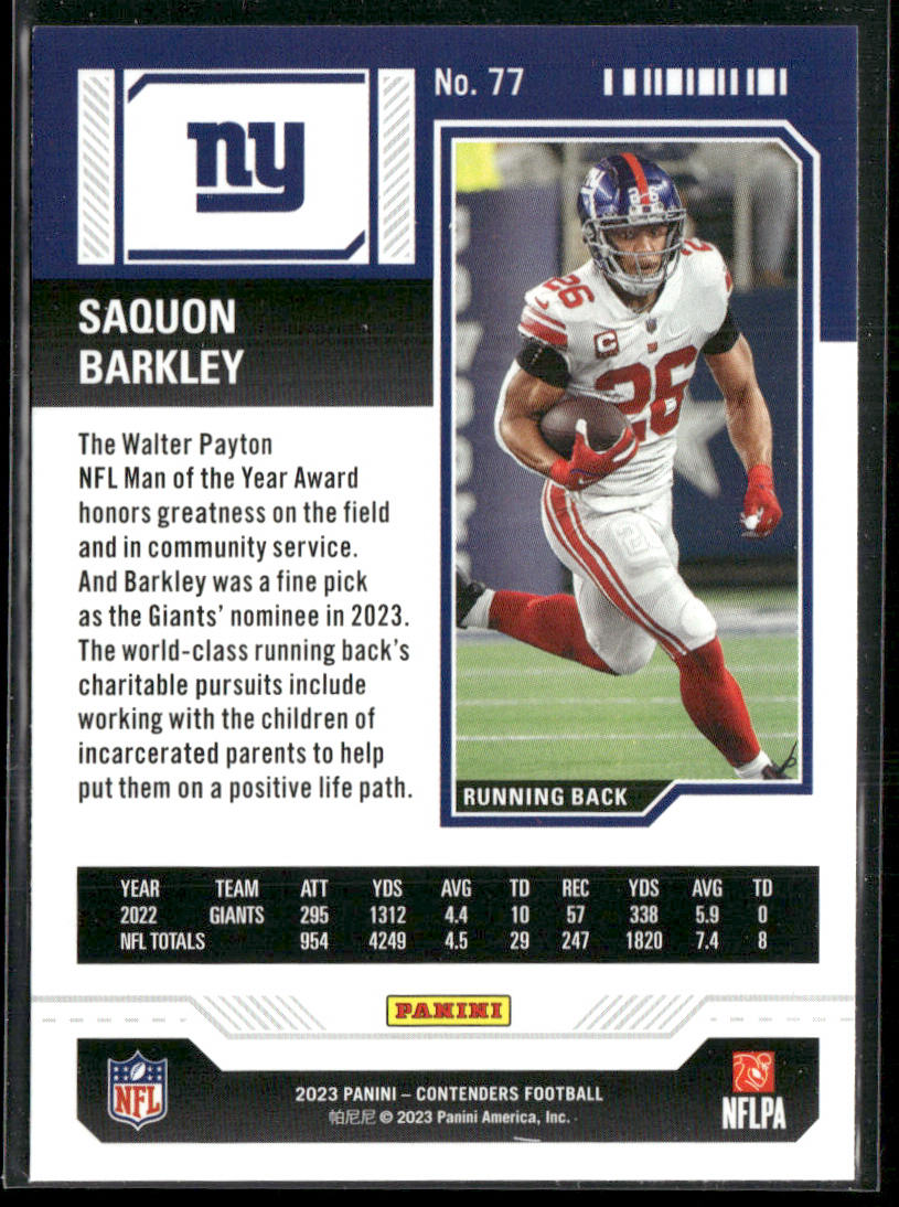 Saquon Barkley 2023 Panini Contenders Season Ticket Retail #77 New York Giants