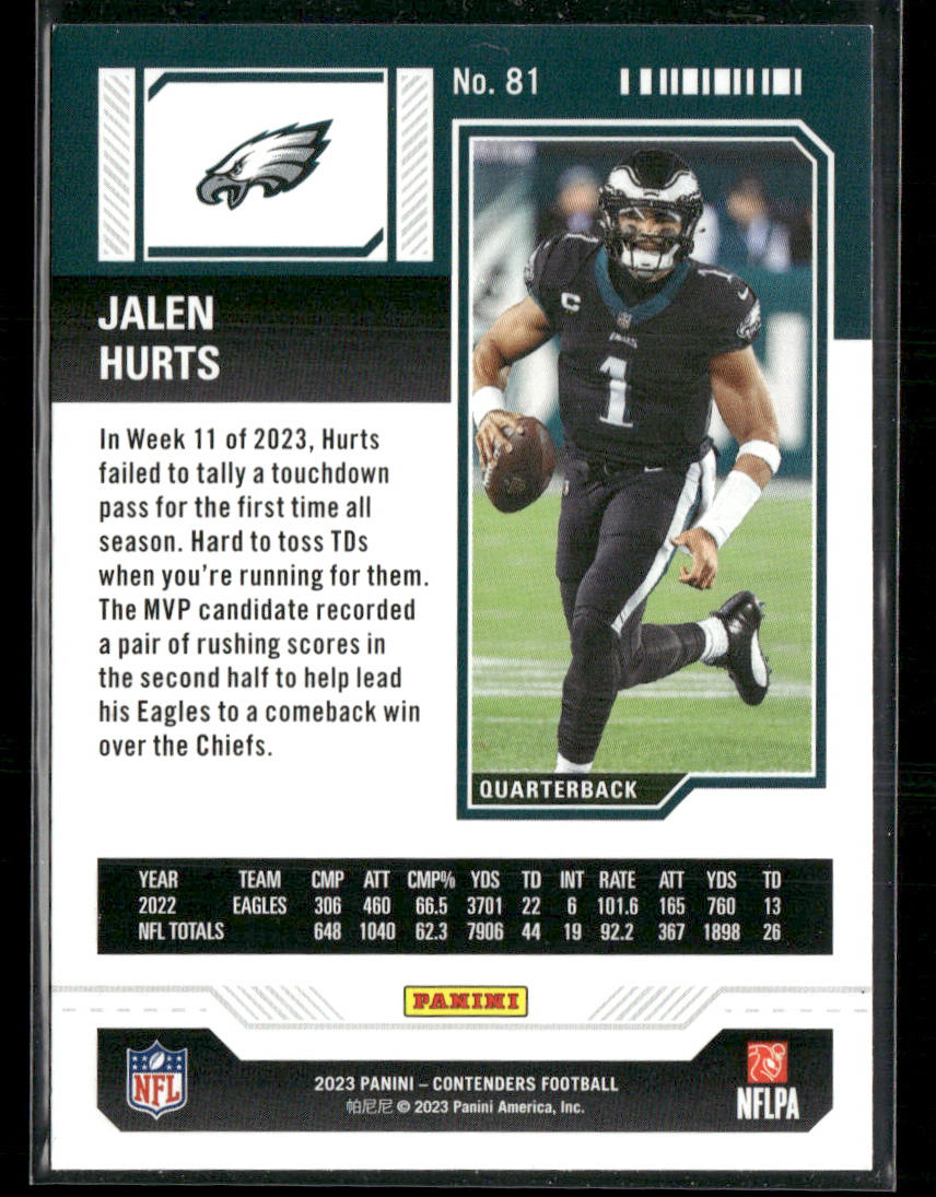 Jalen Hurts 2023 Panini Contenders Season Ticket Retail #81 Philadelphia Eagles