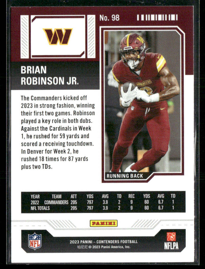 Brian Robinson Jr. 2023 Panini Contenders #98 Washington Commanders