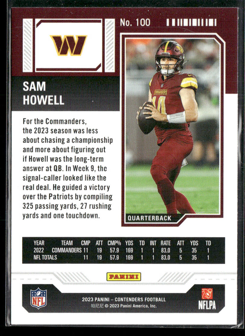 Sam Howell 2023 Panini Contenders #100 Washington Commanders