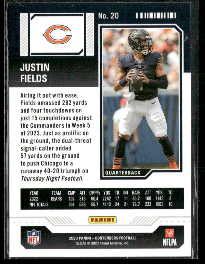 Justin Fields 2023 Panini Contenders Game Ticket Bronze #20 Chicago Bears