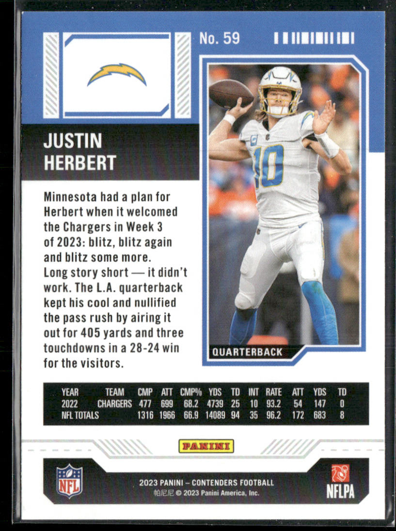Justin Herbert 2023 Panini Contenders Game Ticket Bronze #59