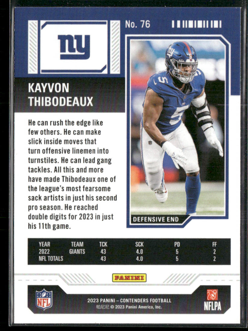 Kayvon Thibodeaux 2023 Panini Contenders Game Ticket Bronze #76 New York Giants