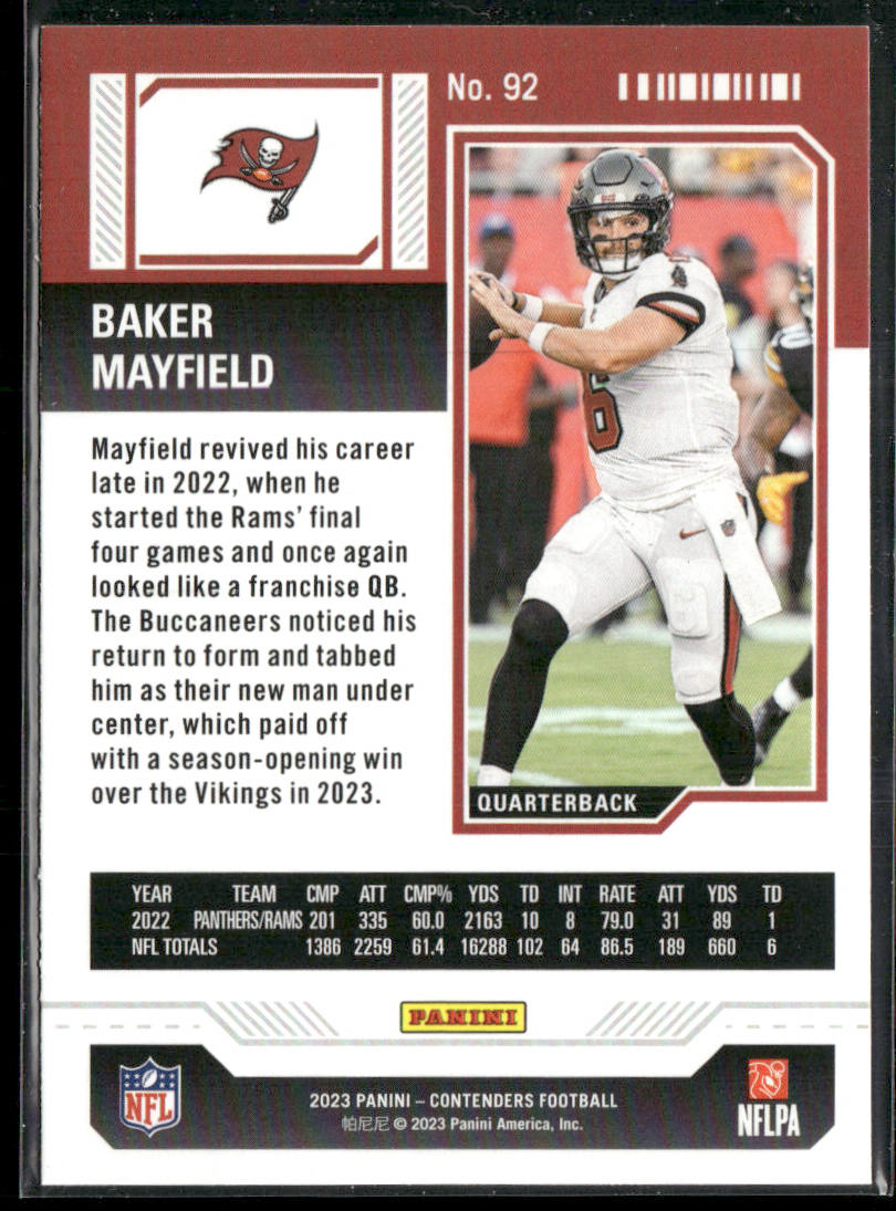 Baker Mayfield 2023 Panini Contenders Game Ticket Bronze #92 Buccaneers