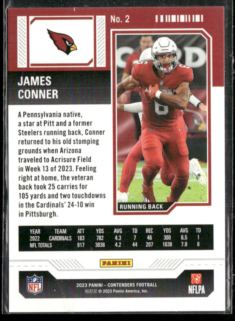 James Conner 2023 Panini Contenders Game Ticket Red #2 Arizona Cardinals