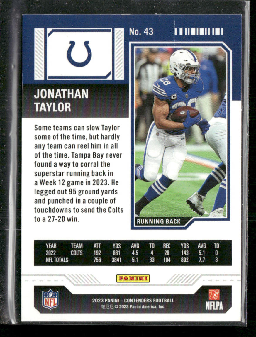 Jonathan Taylor 2023 Panini Contenders Game Ticket Red #43 Indianapolis Colts