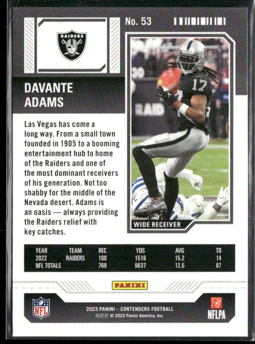 Davante Adams 2023 Panini Contenders Game Ticket Red #53 Las Vegas Raiders