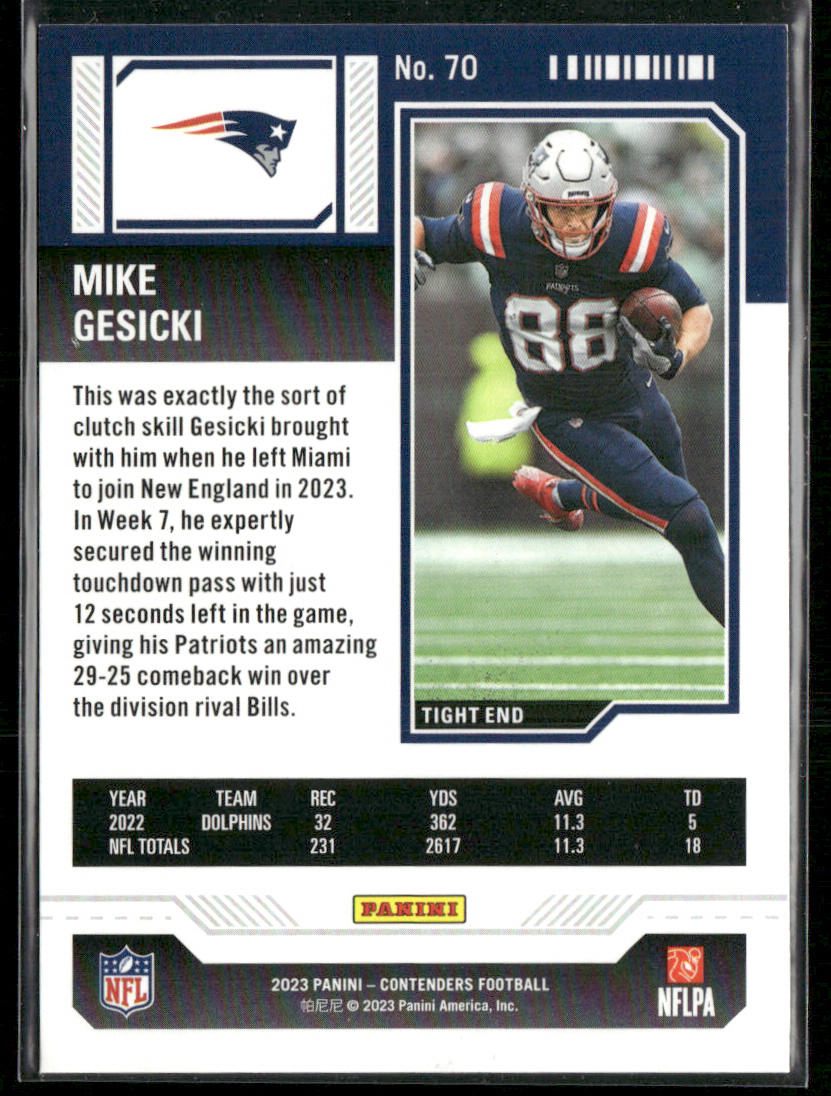 Mike Gesicki 2023 Panini Contenders Game Ticket Red #70 New England Patriots