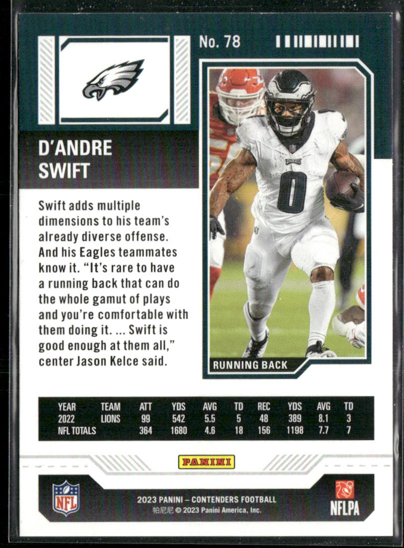 D'Andre Swift 2023 Panini Contenders Game Ticket Red #78 Philadelphia Eagles