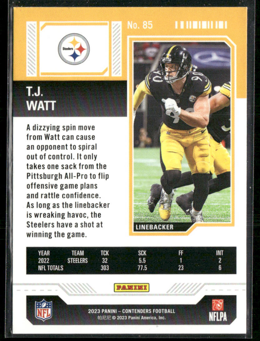 T.J. Watt 2023 Panini Contenders Game Ticket Red #85 Pittsburgh Steelers