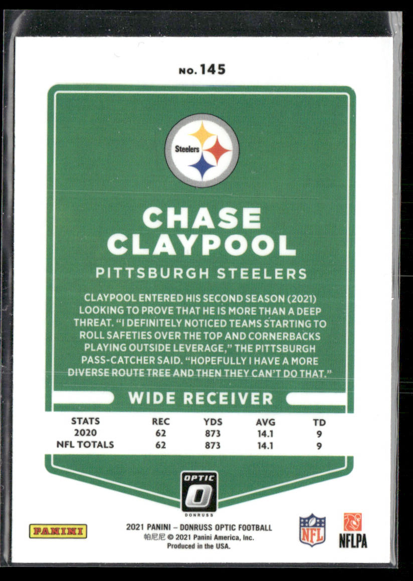 Chase Claypool 2021 Donruss Optic #145 Pittsburgh Steelers