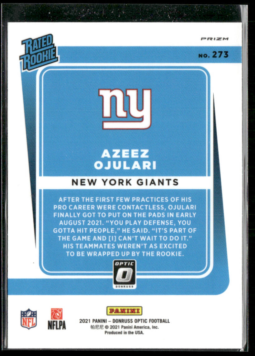 Azeez Ojulari 2021 Donruss Optic Blue Scope #273 RC New York Giants
