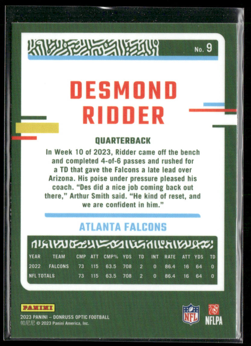 Desmond Ridder 2023 Donruss Optic #9 Atlanta Falcons