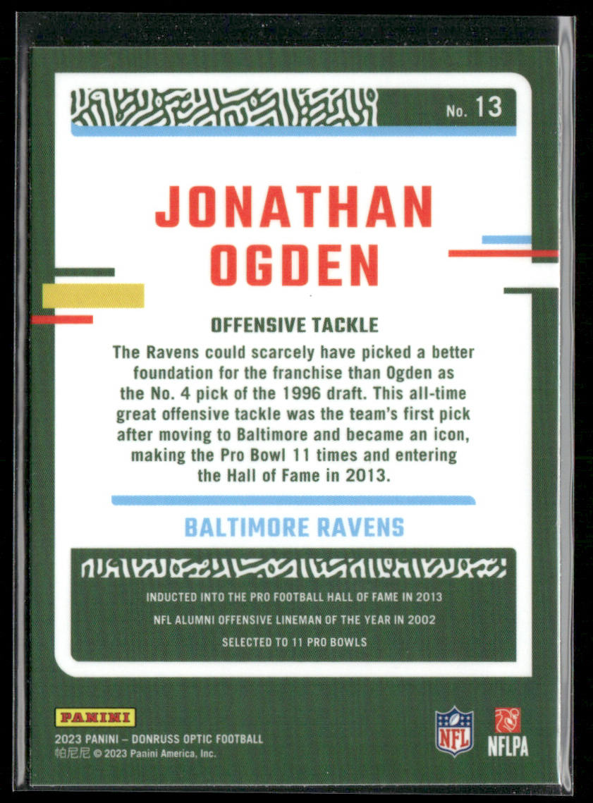 Jonathan Ogden 2023 Donruss Optic #13 Baltimore Ravens