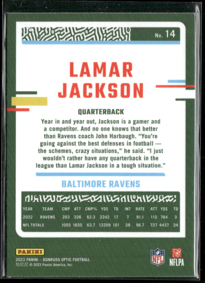 Lamar Jackson 2023 Donruss Optic #14 Baltimore Ravens