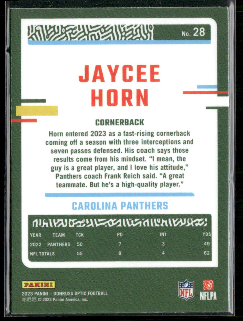 Jaycee Horn 2023 Donruss Optic #28 Carolina Panthers