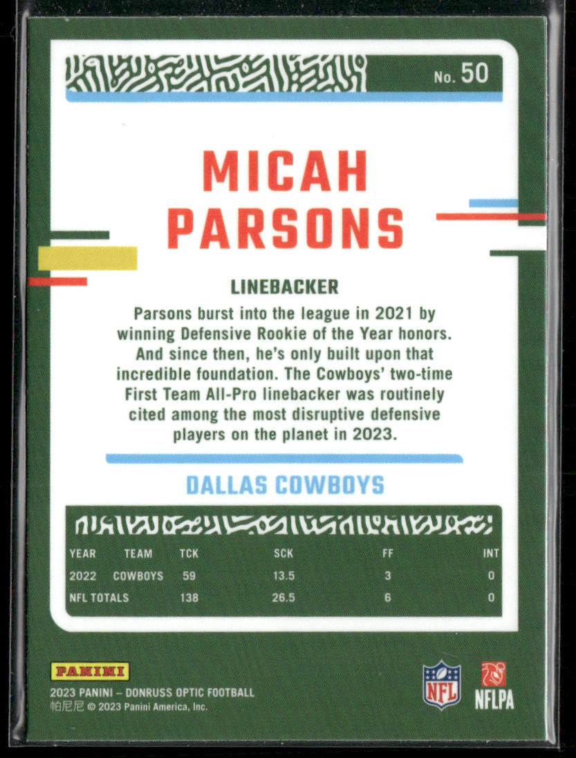 Micah Parsons 2023 Donruss Optic #50 Dallas Cowboys