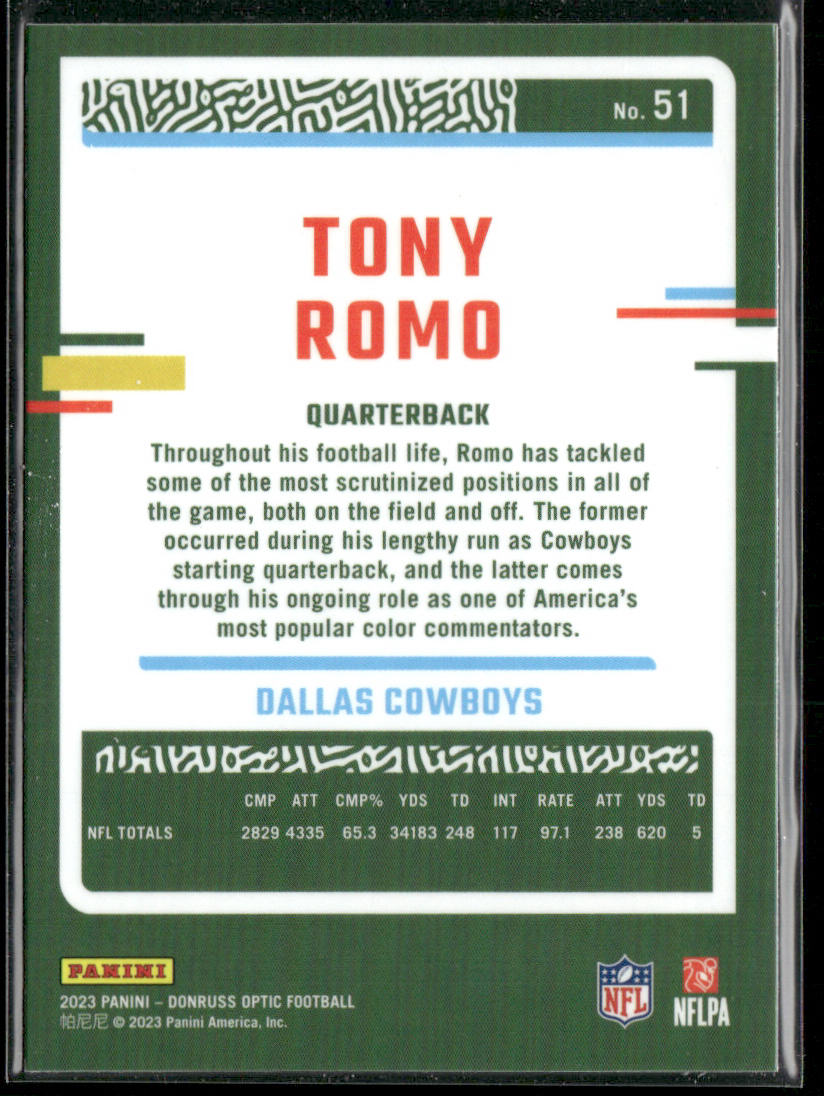 Tony Romo 2023 Donruss Optic #51 Dallas Cowboys