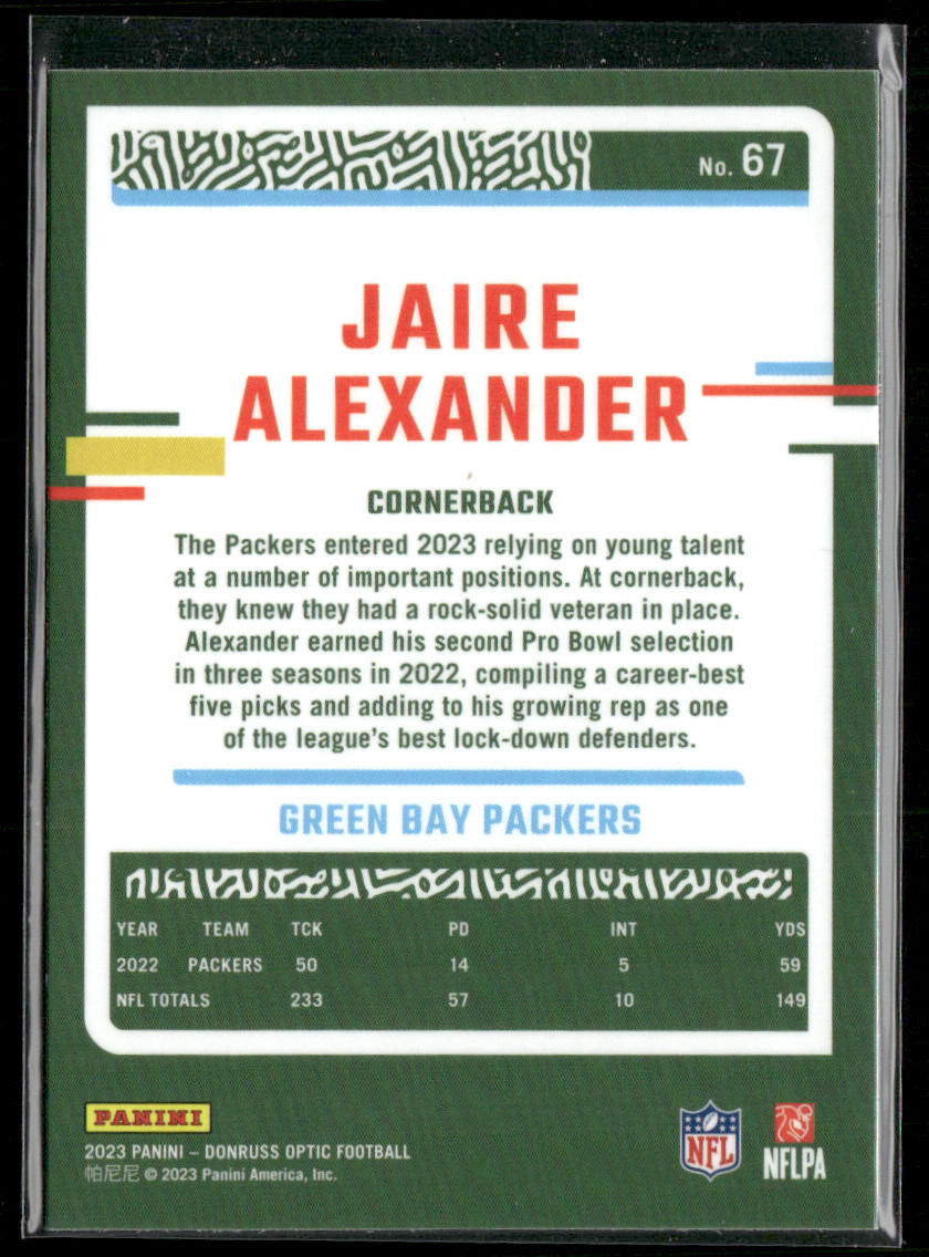 Jaire Alexander 2023 Donruss Optic #67 Green Bay Packers