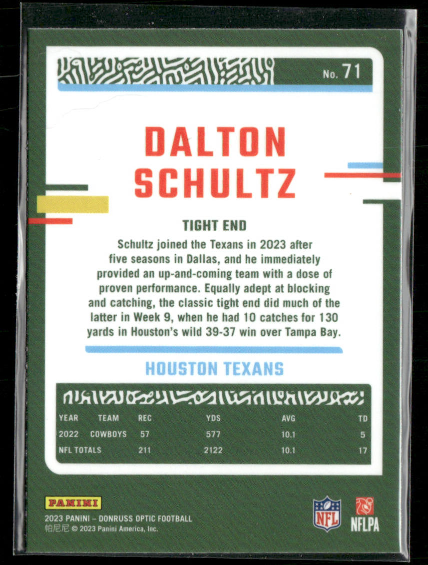 Dalton Schultz 2023 Donruss Optic #71 Houston Texans