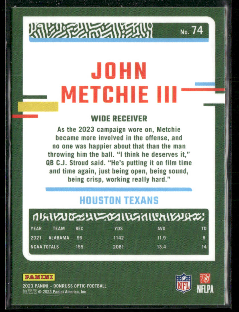 John Metchie III 2023 Donruss Optic #74 Houston Texans