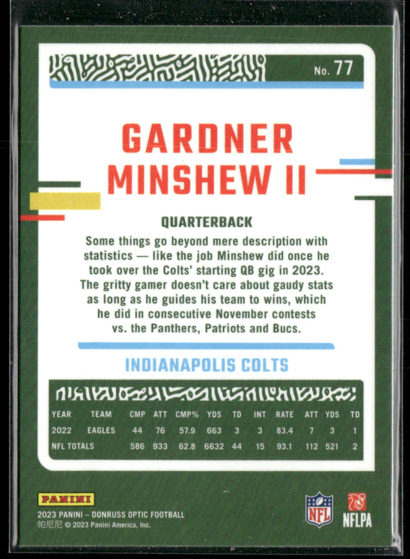 Gardner Minshew II 2023 Donruss Optic #77 Indianapolis Colts