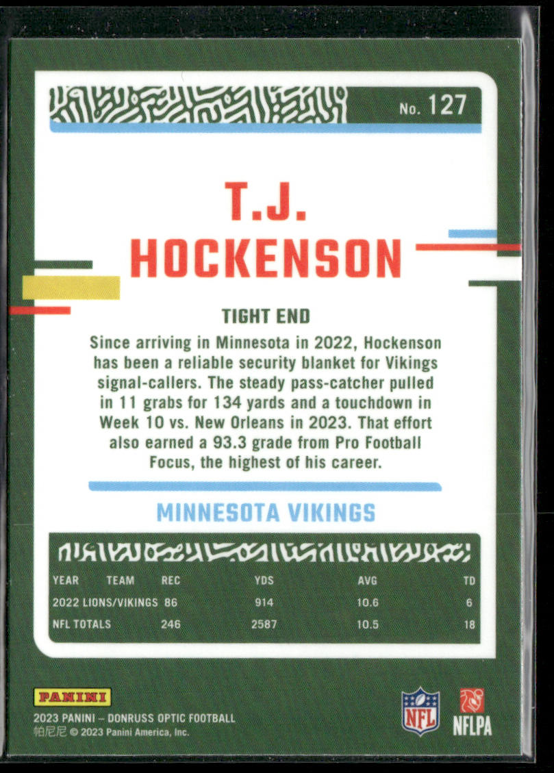 T.J. Hockenson 2023 Donruss Optic #127 Minnesota Vikings