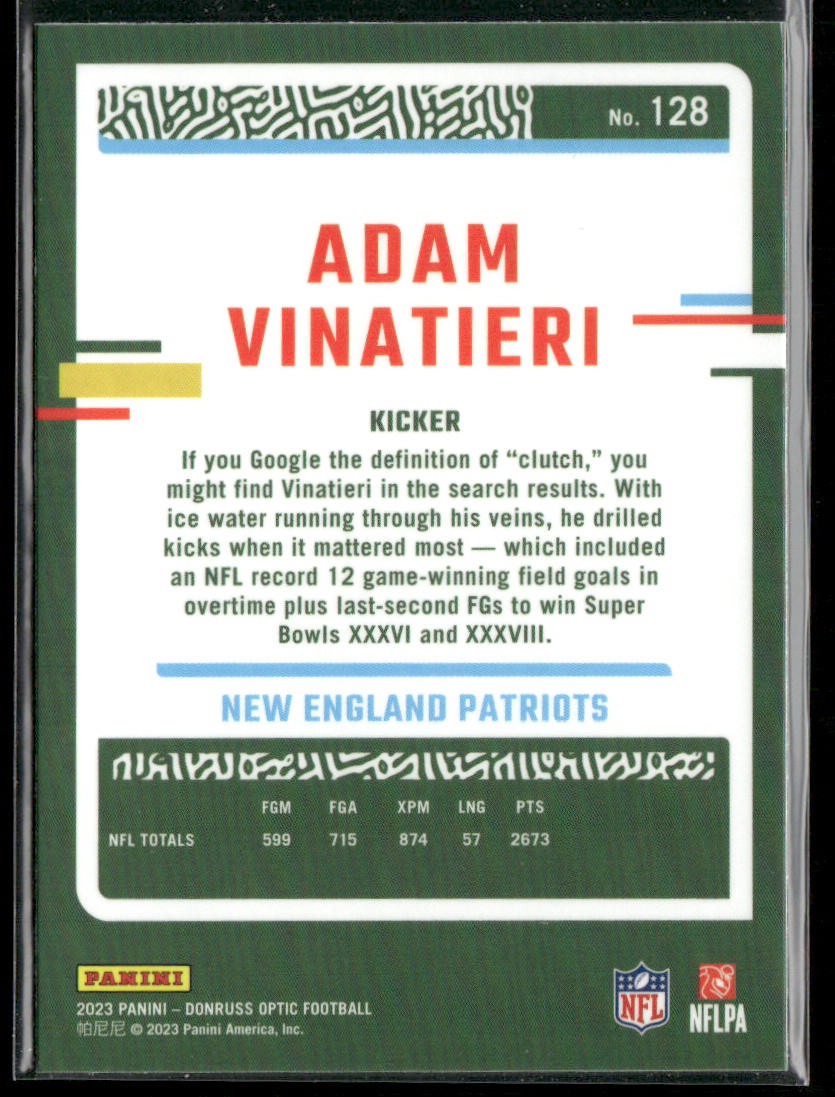 Adam Vinatieri 2023 Donruss Optic #128 New England Patriots