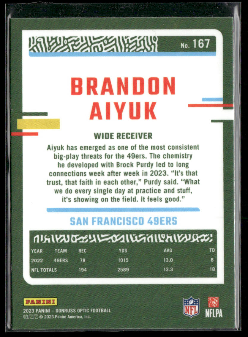 Brandon Aiyuk 2023 Donruss Optic #167 San Francisco 49ers