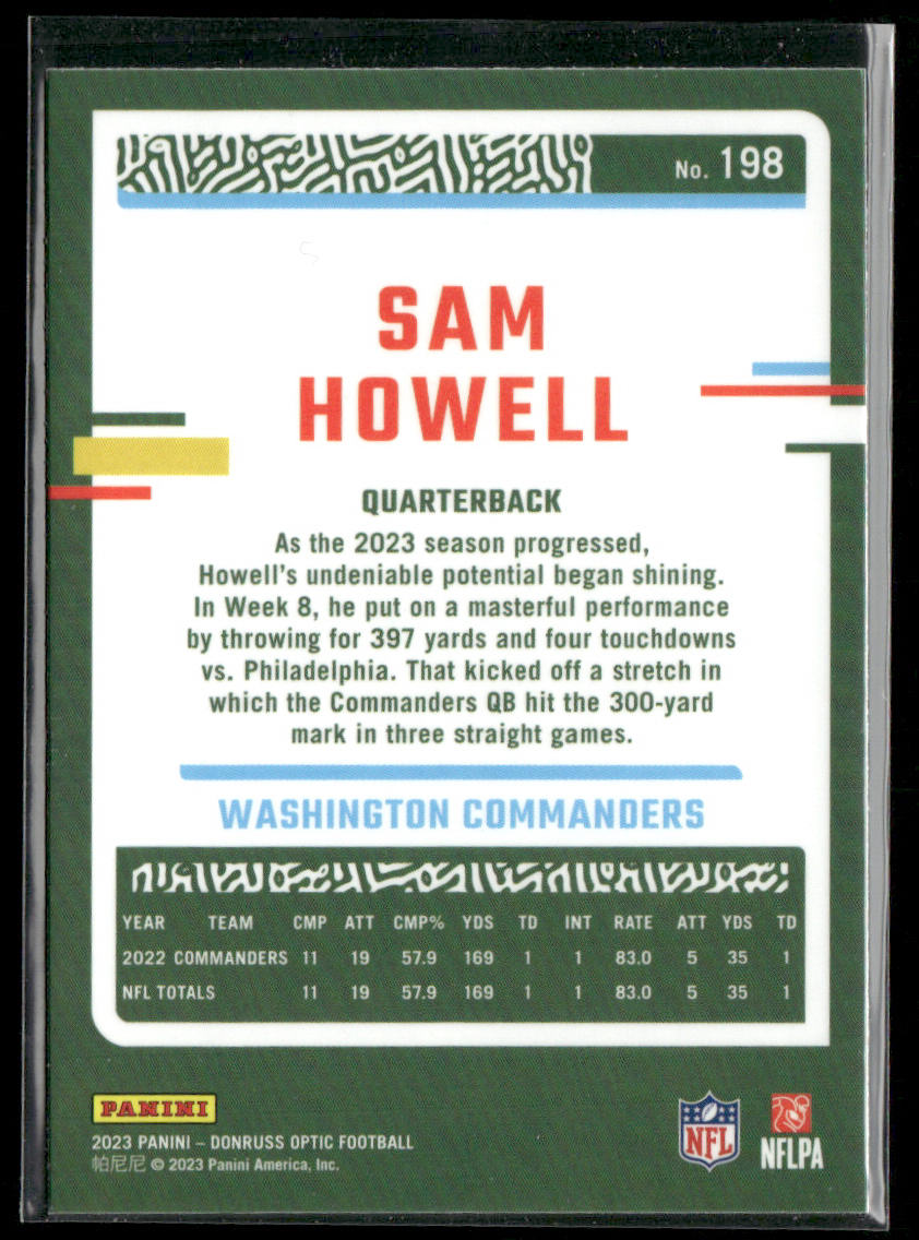 Sam Howell 2023 Donruss Optic #198 Washington Commanders