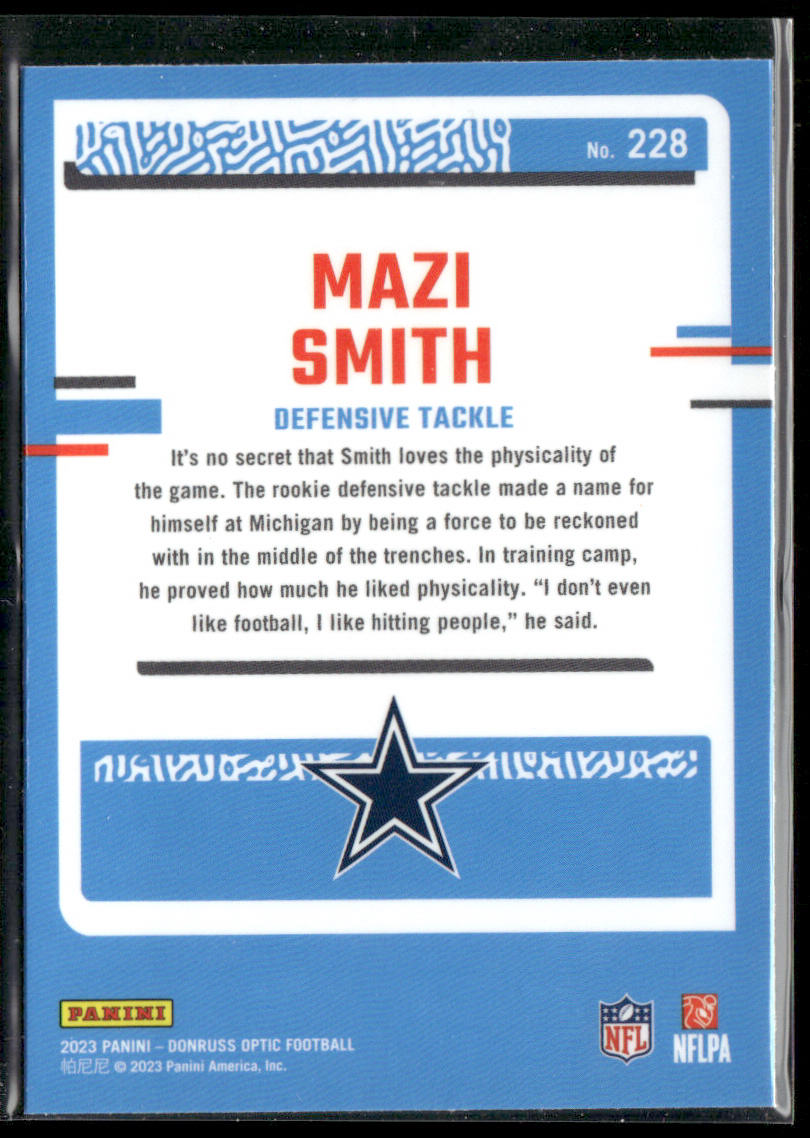 Mazi Smith 2023 Donruss Optic #228 RC Dallas Cowboys