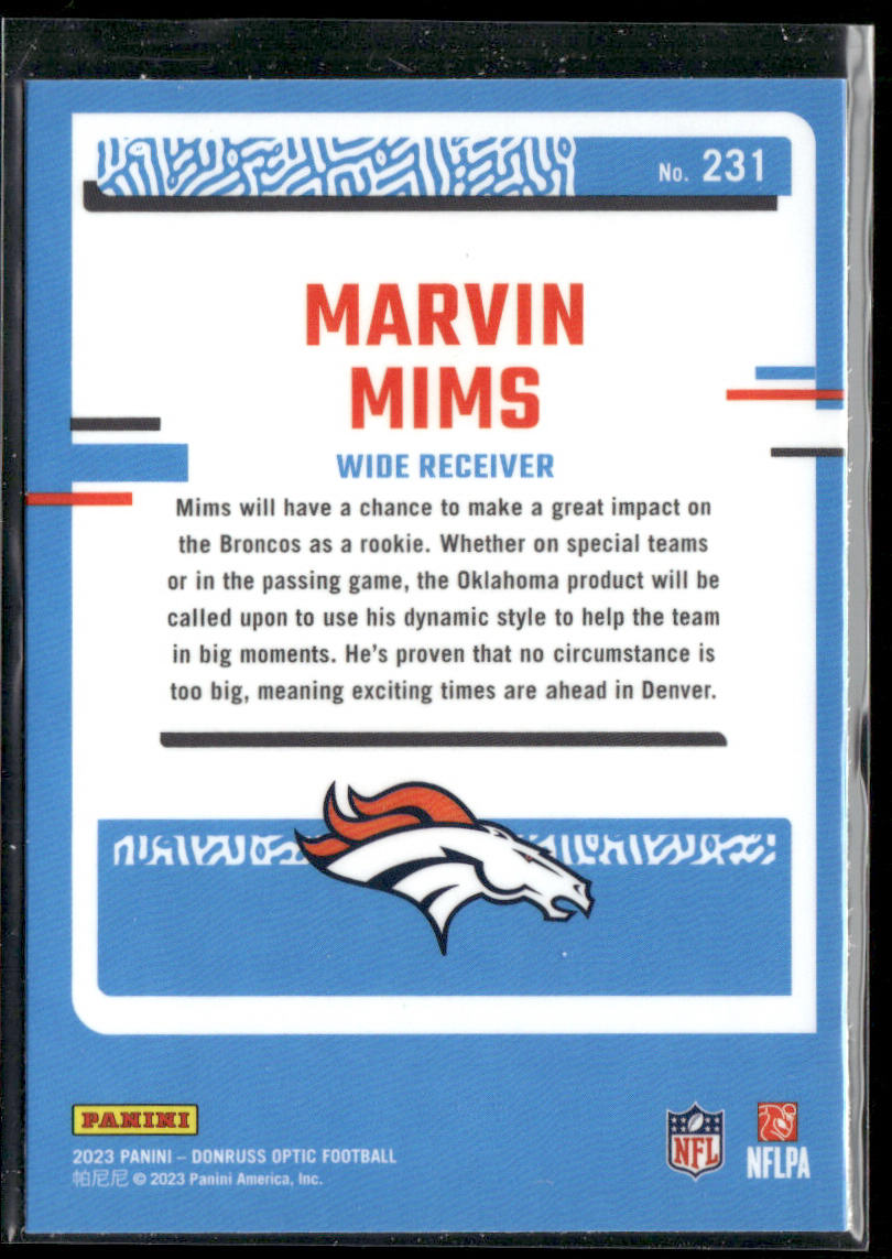 Marvin Mims 2023 Donruss Optic #231 RC Denver Broncos