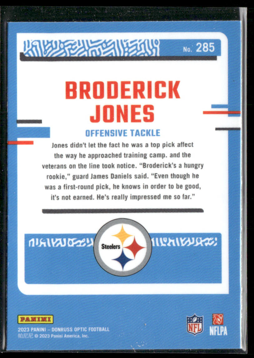 Broderick Jones 2023 Donruss Optic #285 RC Pittsburgh Steelers