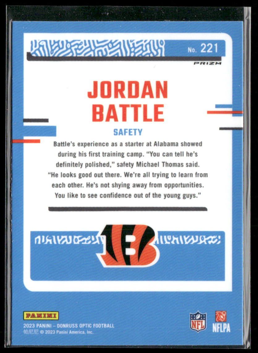 Jordan Battle 2023 Donruss Optic Holo #221 RC Cincinnati Bengals