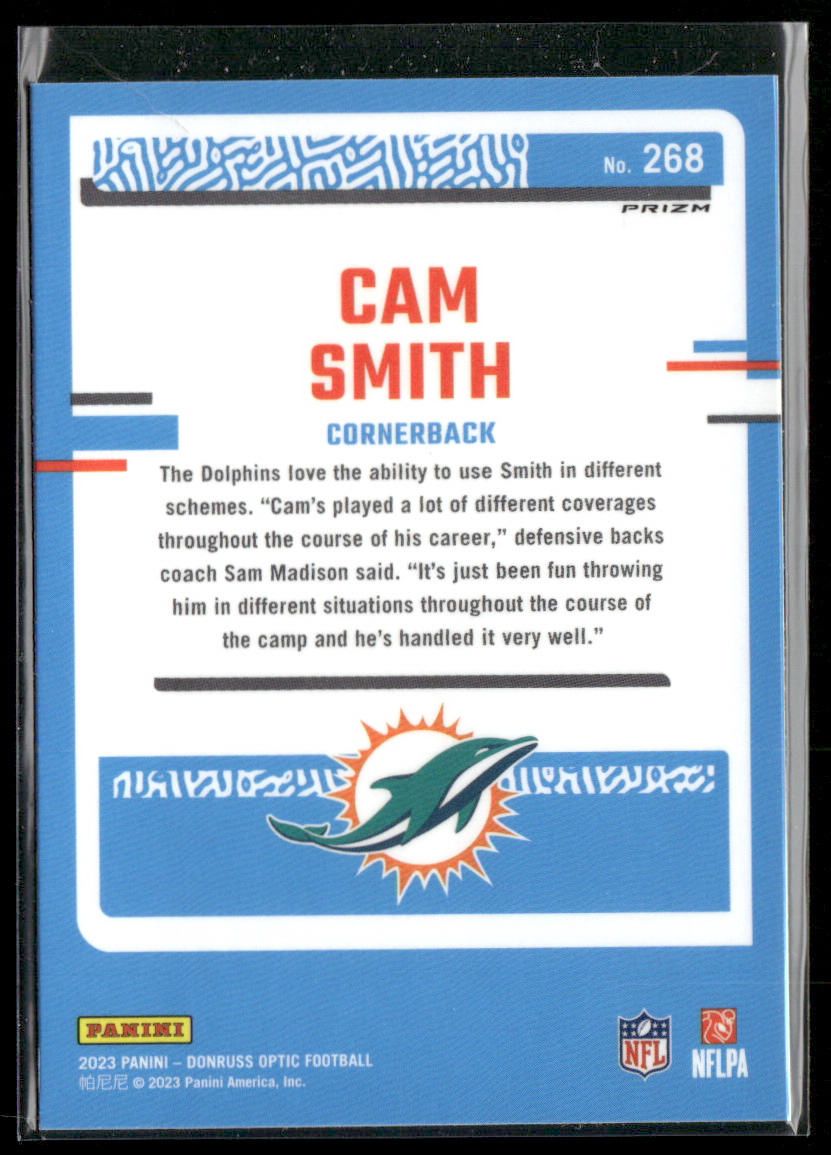 Cam Smith 2023 Donruss Optic Blue Hyper #268 RC Miami Dolphins