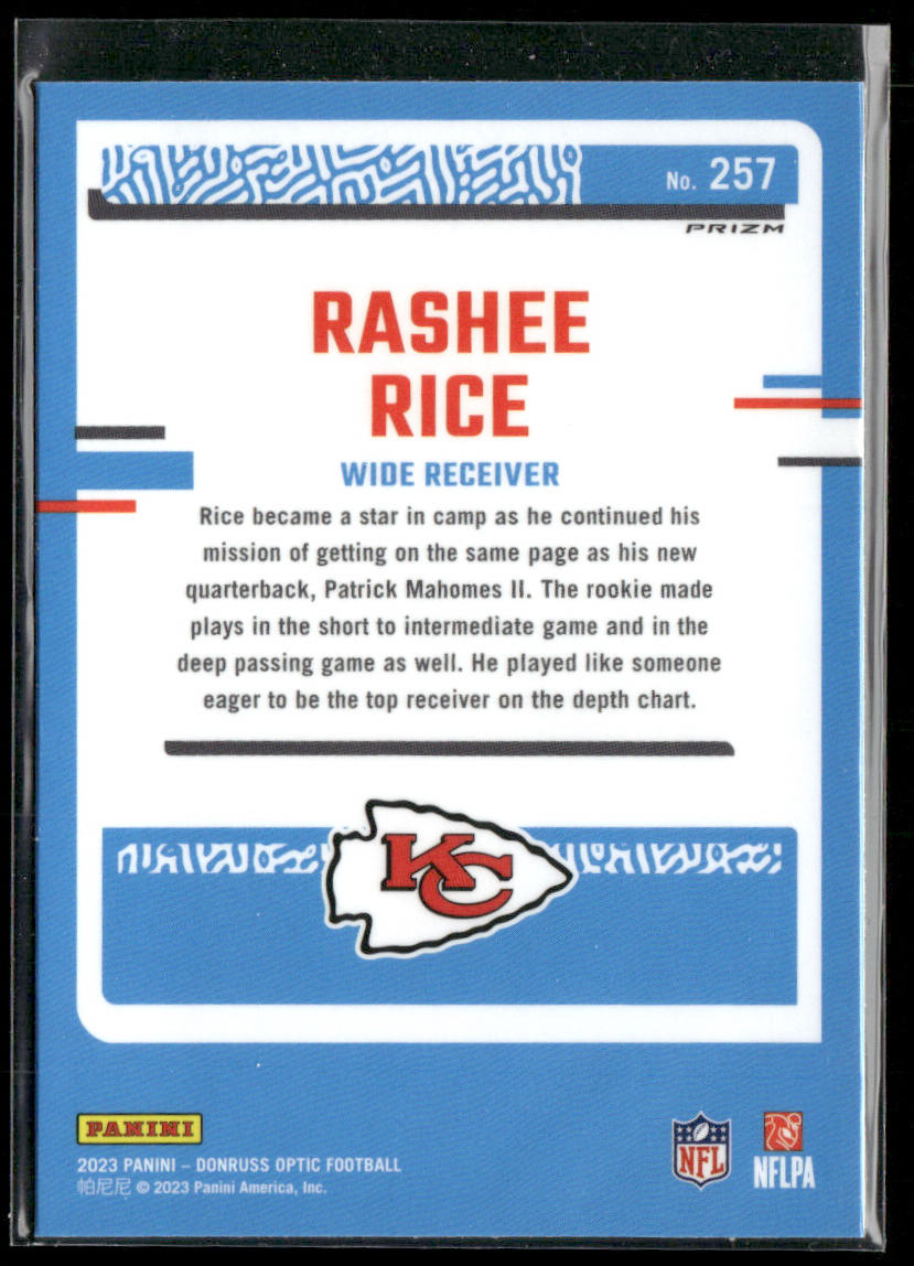 Rashee Rice 2023 Donruss Optic Holo #257 RC Kansas City Chiefs