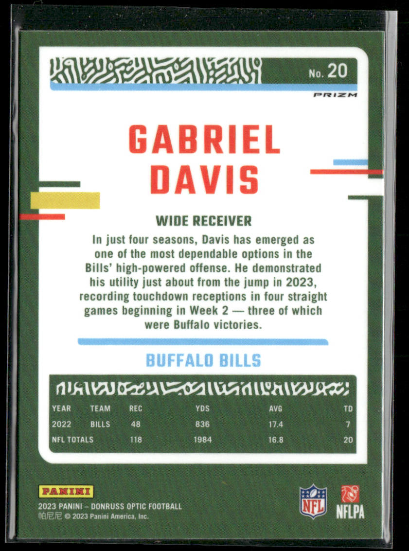 Gabriel Davis 2023 Donruss Optic Holo #20 Buffalo Bills
