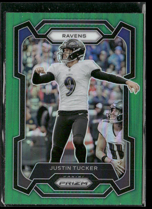 Justin Tucker 2023 Panini Prizm Green Wave #22 Baltimore Ravens