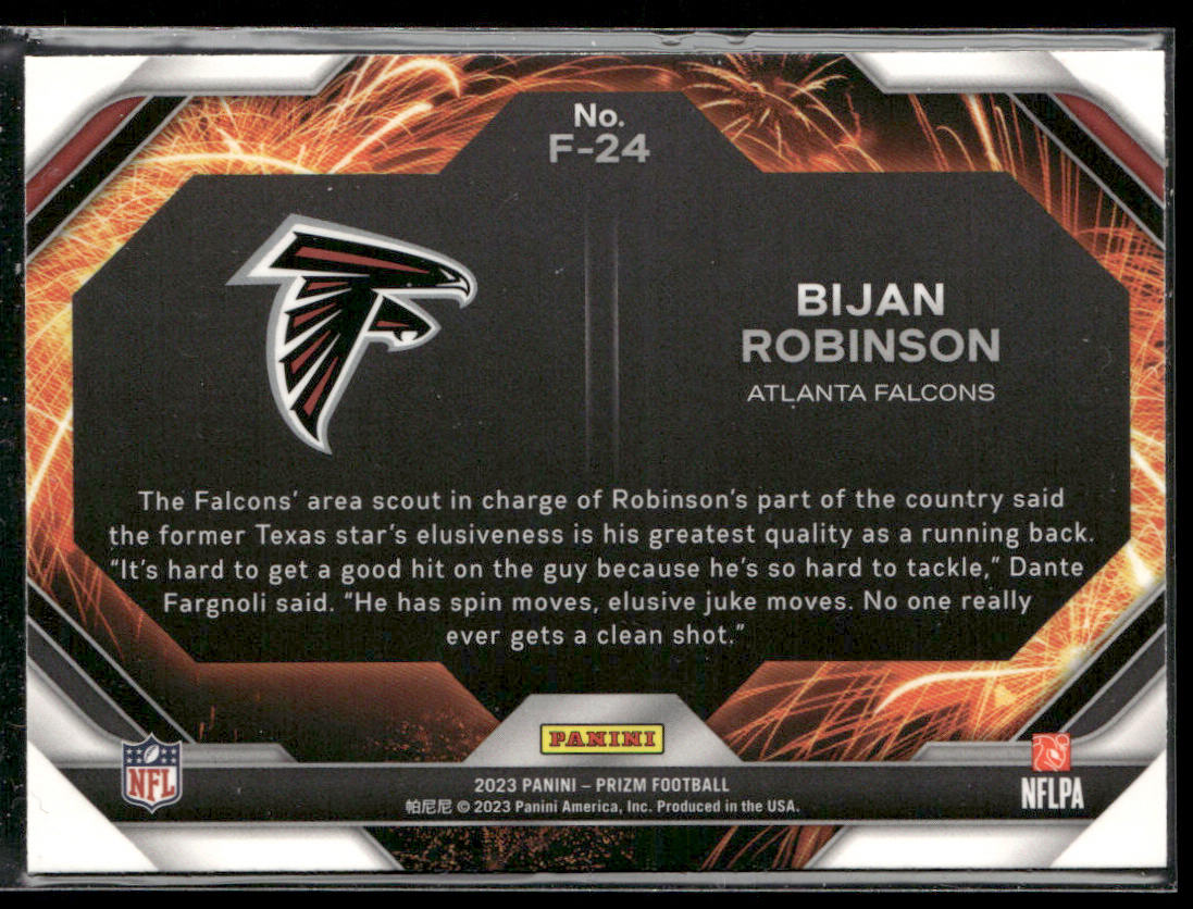 Bijan Robinson 2023 Panini Prizm Fireworks #F-24 Atlanta Falcons