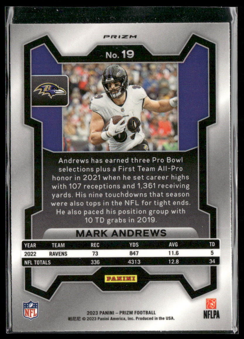 Mark Andrews 2023 Panini Prizm Red White and Blue #19 Baltimore Ravens