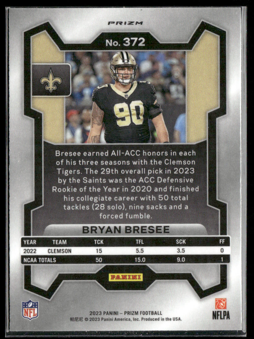 Bryan Bresee 2023 Panini Prizm Green Wave #372 New Orleans Saints