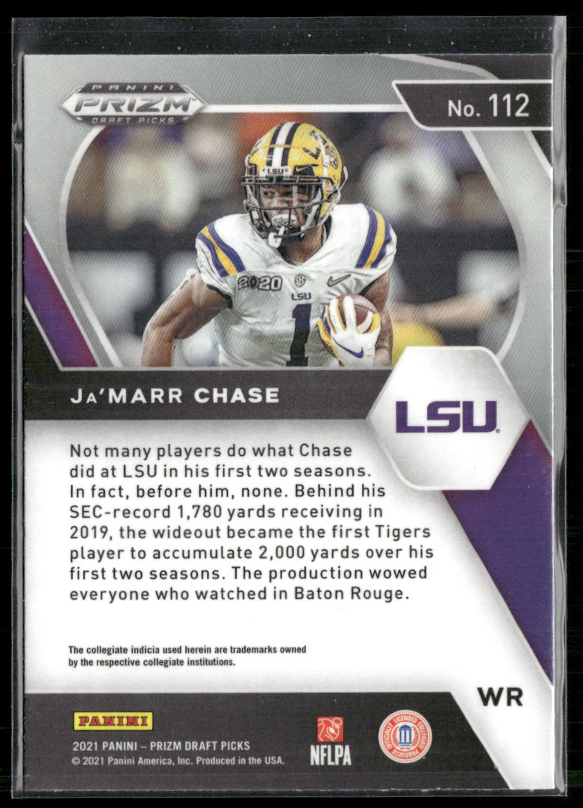 Ja'Marr Chase 2021 Panini Prizm Draft Picks Collegiate #112 LSU Tigers