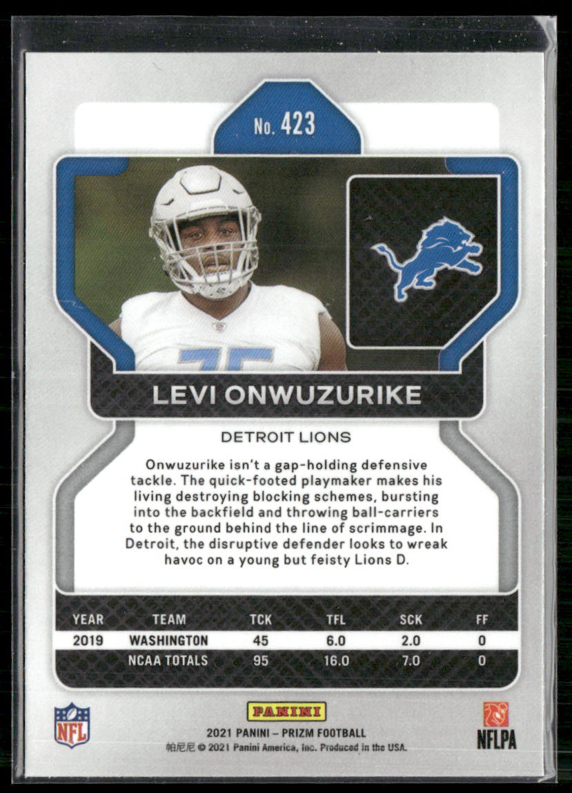 Levi Onwuzurike 2021 Panini Prizm Neon Green Pulsar #423 RC Detroit Lions