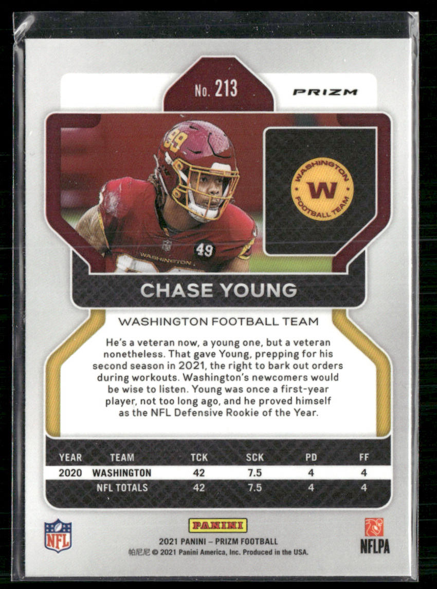 Chase Young 2021 Panini Prizm Red White and Blue #213 Washington Football Team