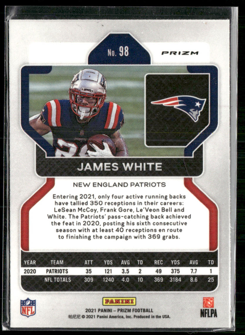 James White 2021 Panini Prizm Red Ice #98 New England Patriots