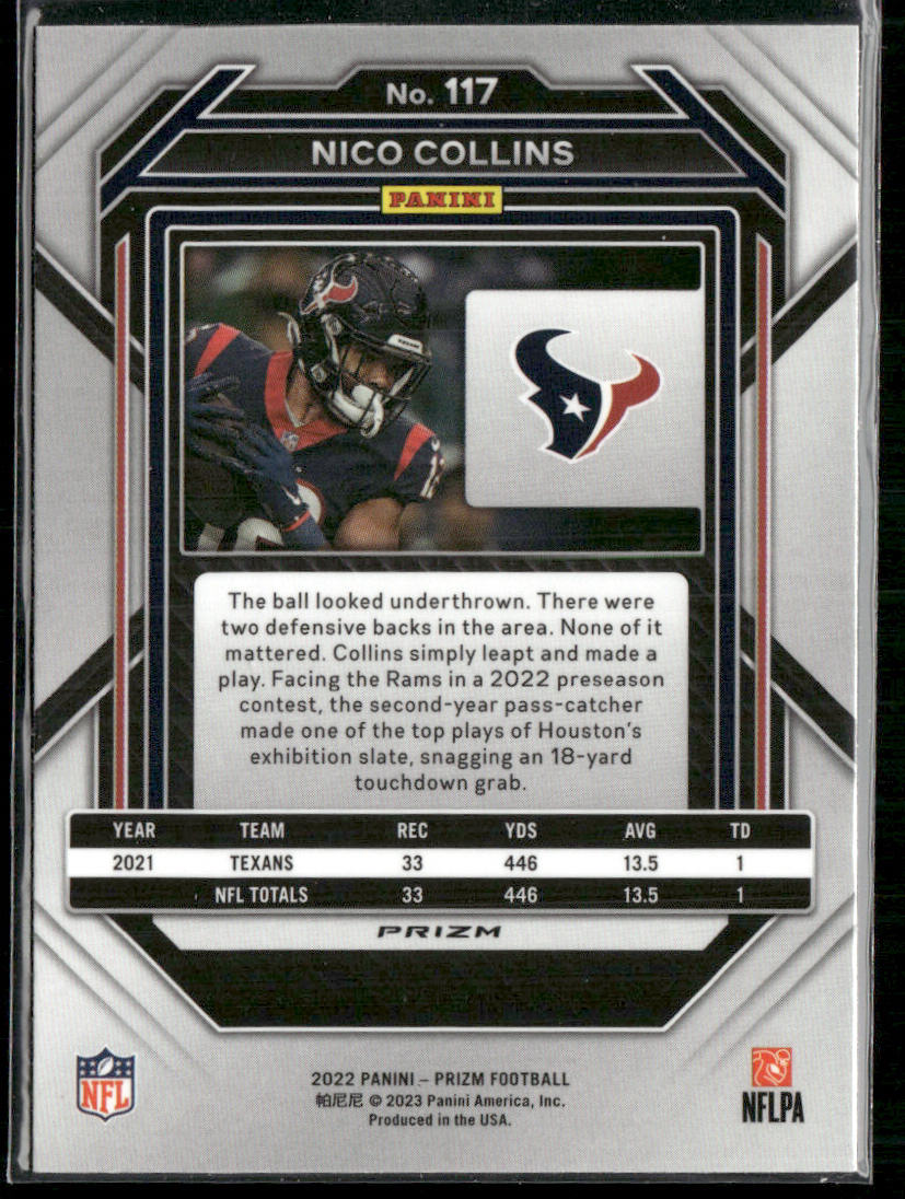 Nico Collins 2022 Panini Prizm Red White and Blue #117 Houston Texans