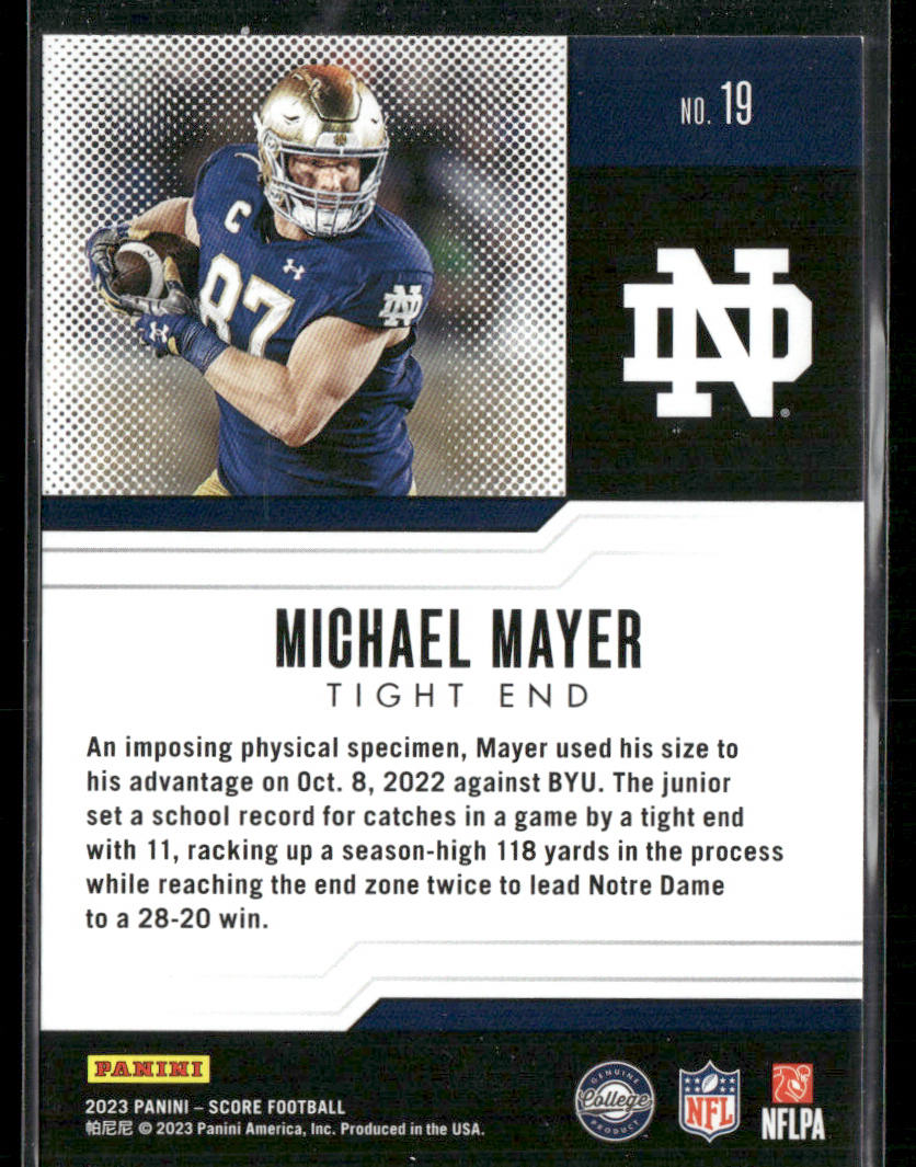 Michael Mayer 2023 Score Protential Gold #19 Notre Dame Fighting Irish